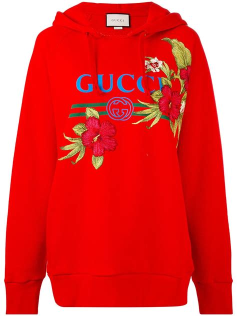 red gucci hoodie with flowers|Gucci distressed hoodie.